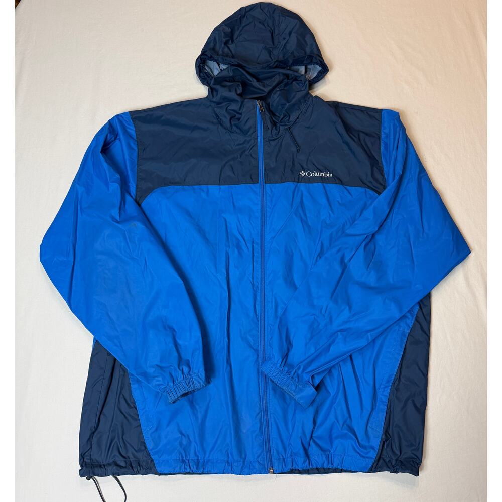 Mens Columbia Full Zip Hooded Windbreaker Jacket Blue XXL‎